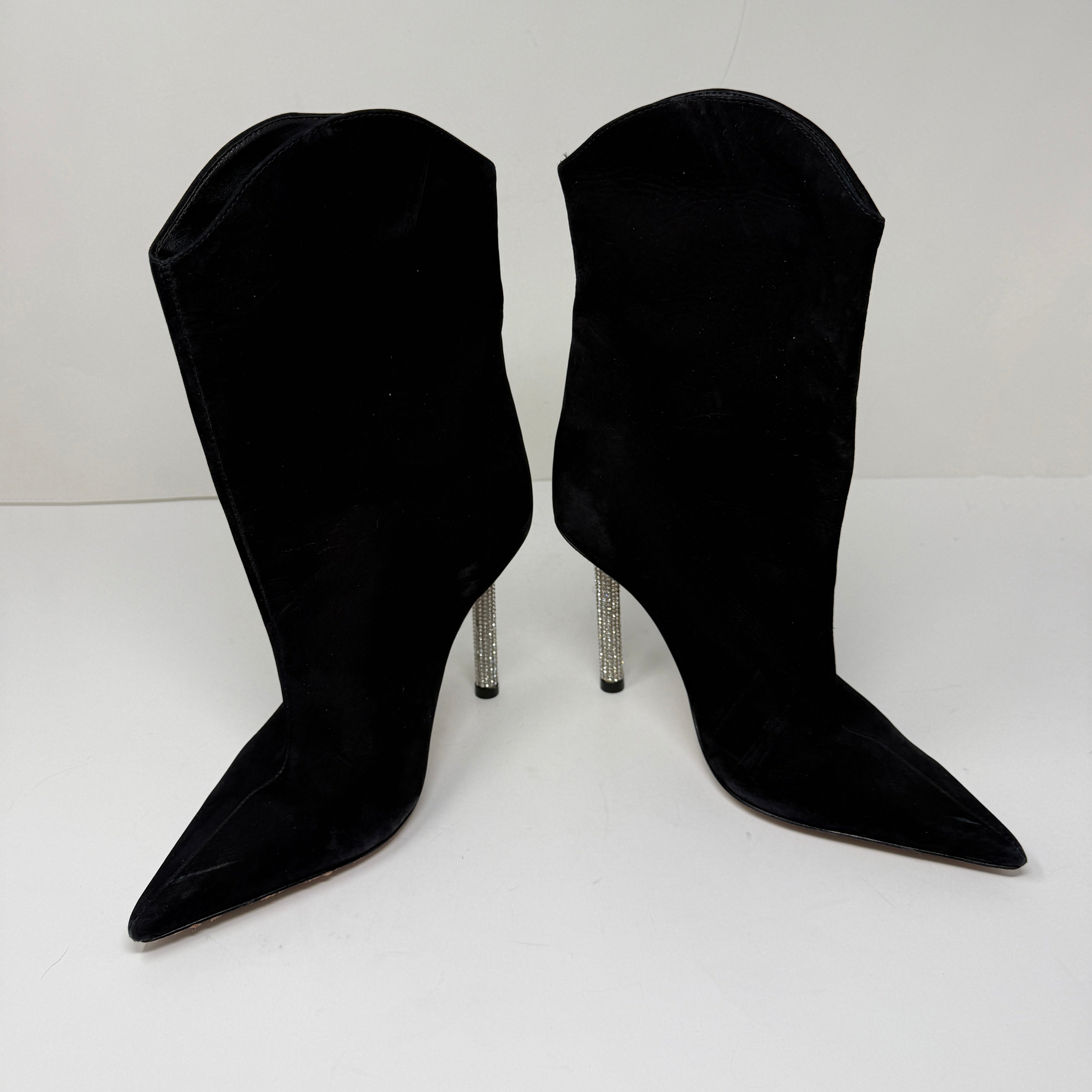 Schutz Marjorie Genuine Nubuck Suede Leather Crystal Rhinestone Heel Booties 7B