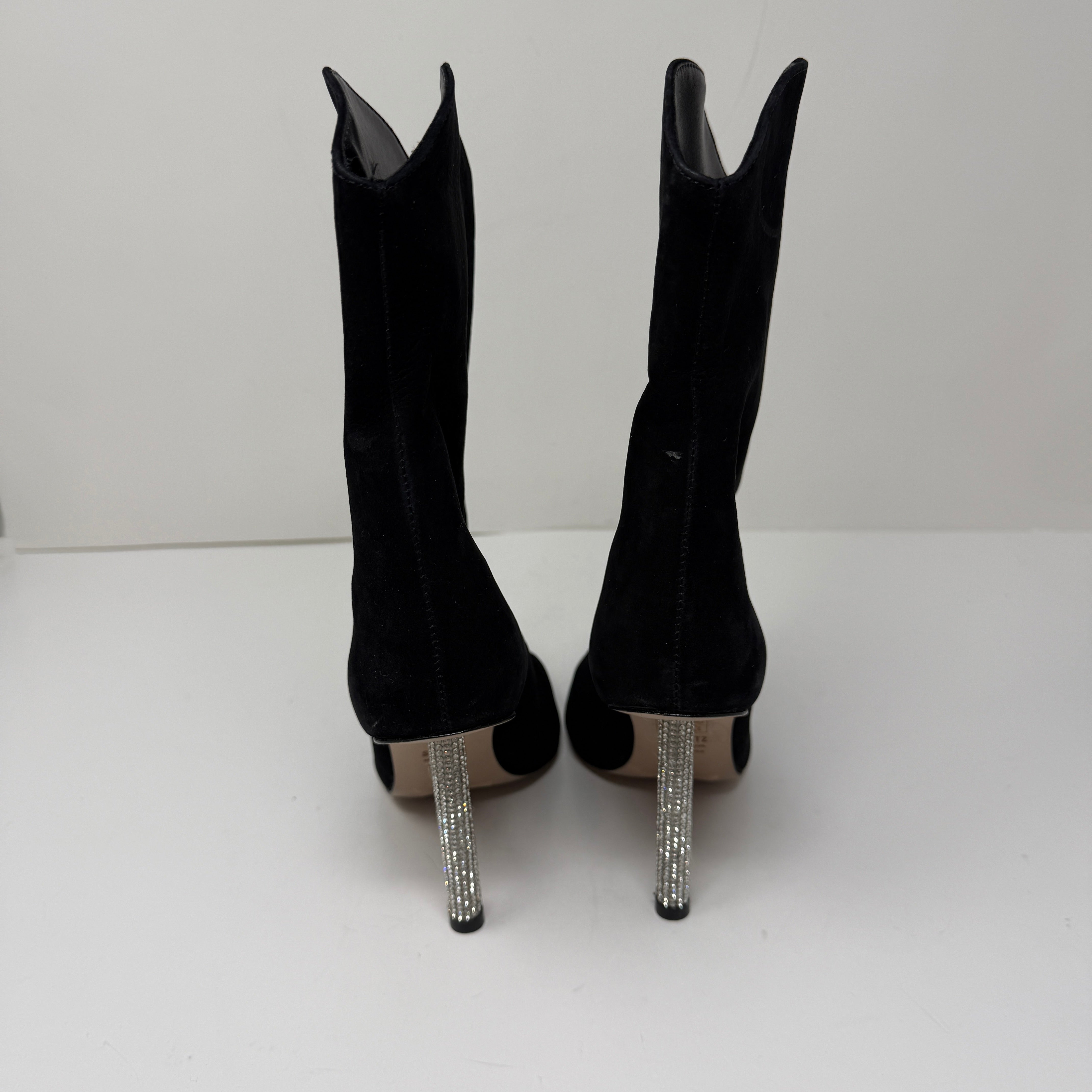 Schutz Marjorie Genuine Nubuck Suede Leather Crystal Rhinestone Heel Booties 7B