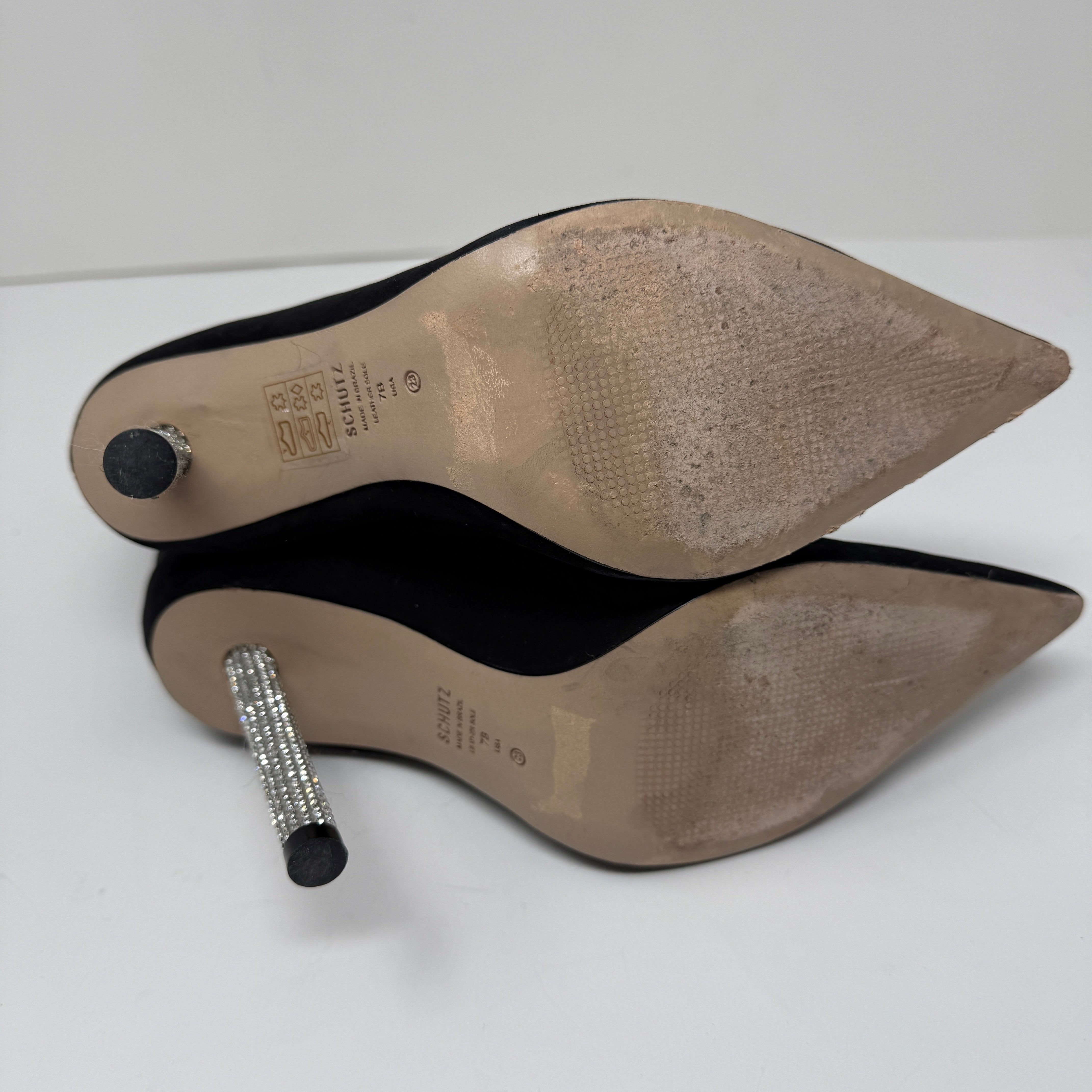 Schutz Marjorie Genuine Nubuck Suede Leather Crystal Rhinestone Heel Booties 7B