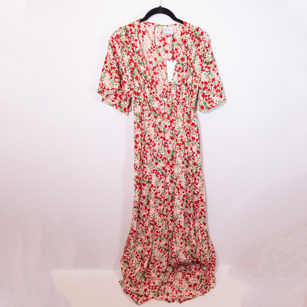 NEW Rue Stiic Ellis Chiffon Rays Of Fiona Pink Florals Maxi Pullover Dress Large