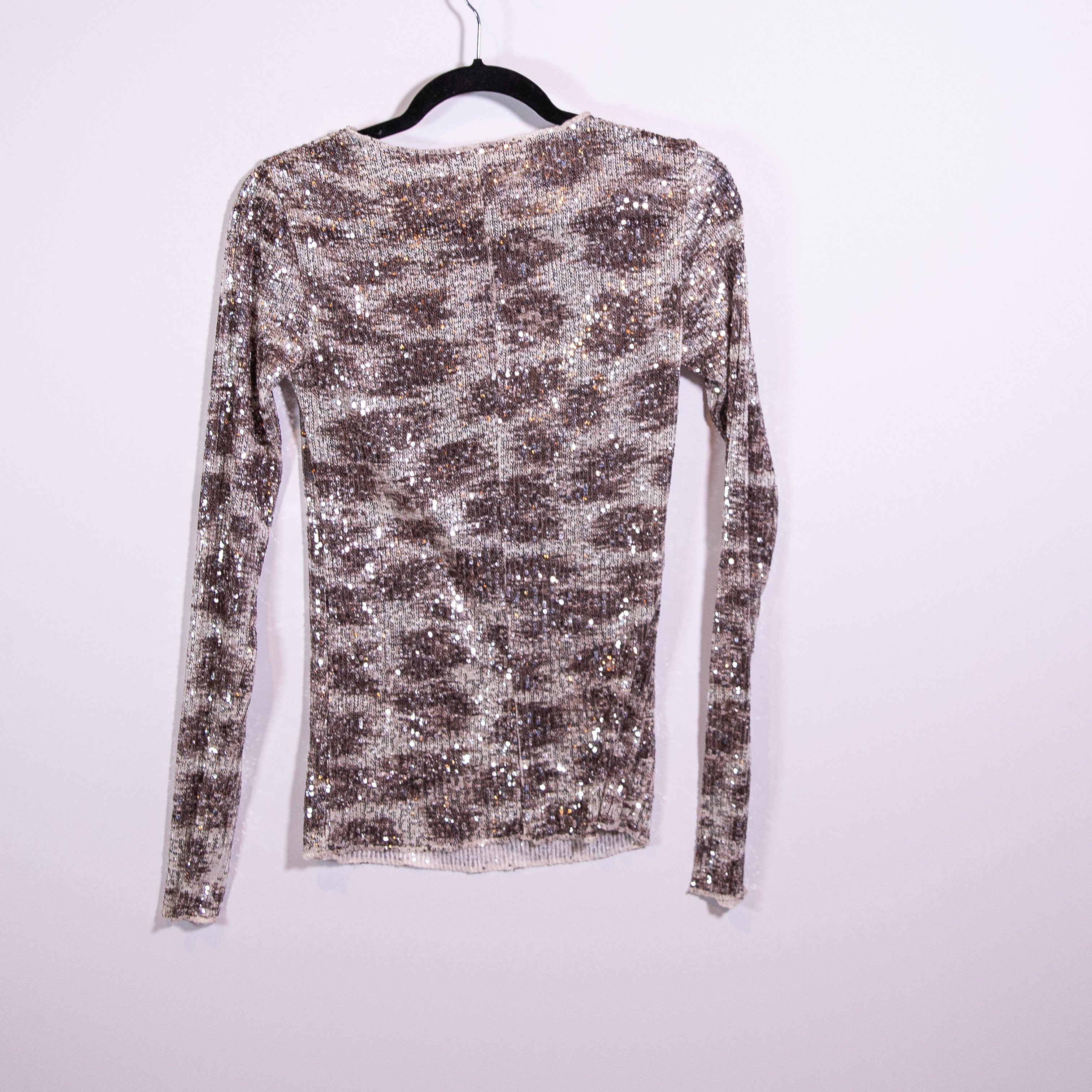 NEW Free People Intimately Printed Gold Rush Sequin Alabaster Long Sleeve Top XS