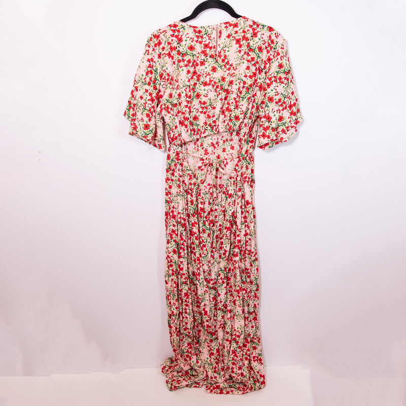 NEW Rue Stiic Ellis Chiffon Rays Of Fiona Pink Florals Maxi Pullover Dress Large