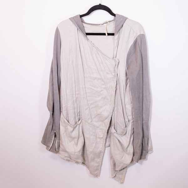 Free People Drippy Linen Asymmetrical Draped Long Sleeve Hooded Cardigan Sweater