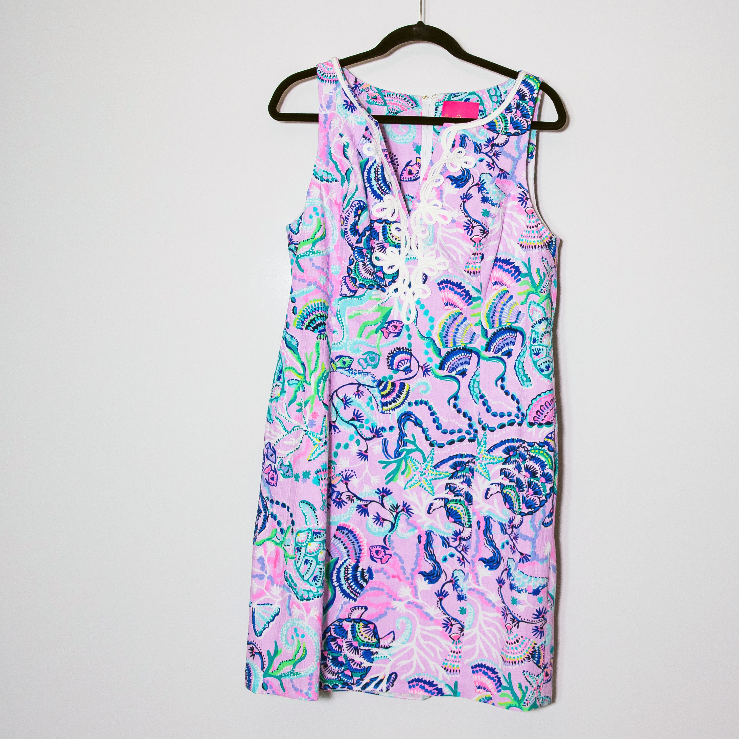 Lilly Pulitzer Gabby Cotton Stretch Mini Shift Dress Lilac Freesi Mermaid Print