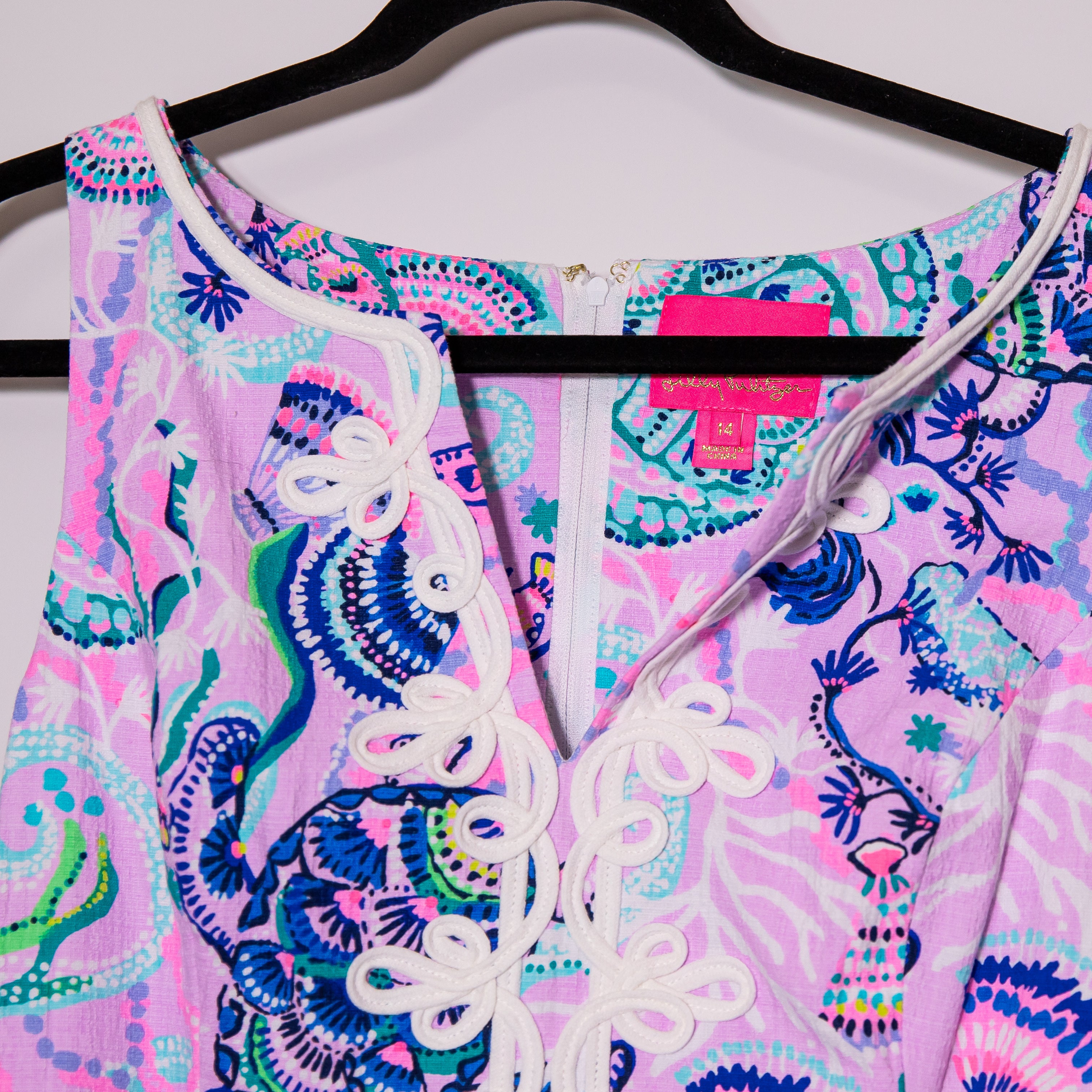 Lilly Pulitzer Gabby Cotton Stretch Mini Shift Dress Lilac Freesi Mermaid Print