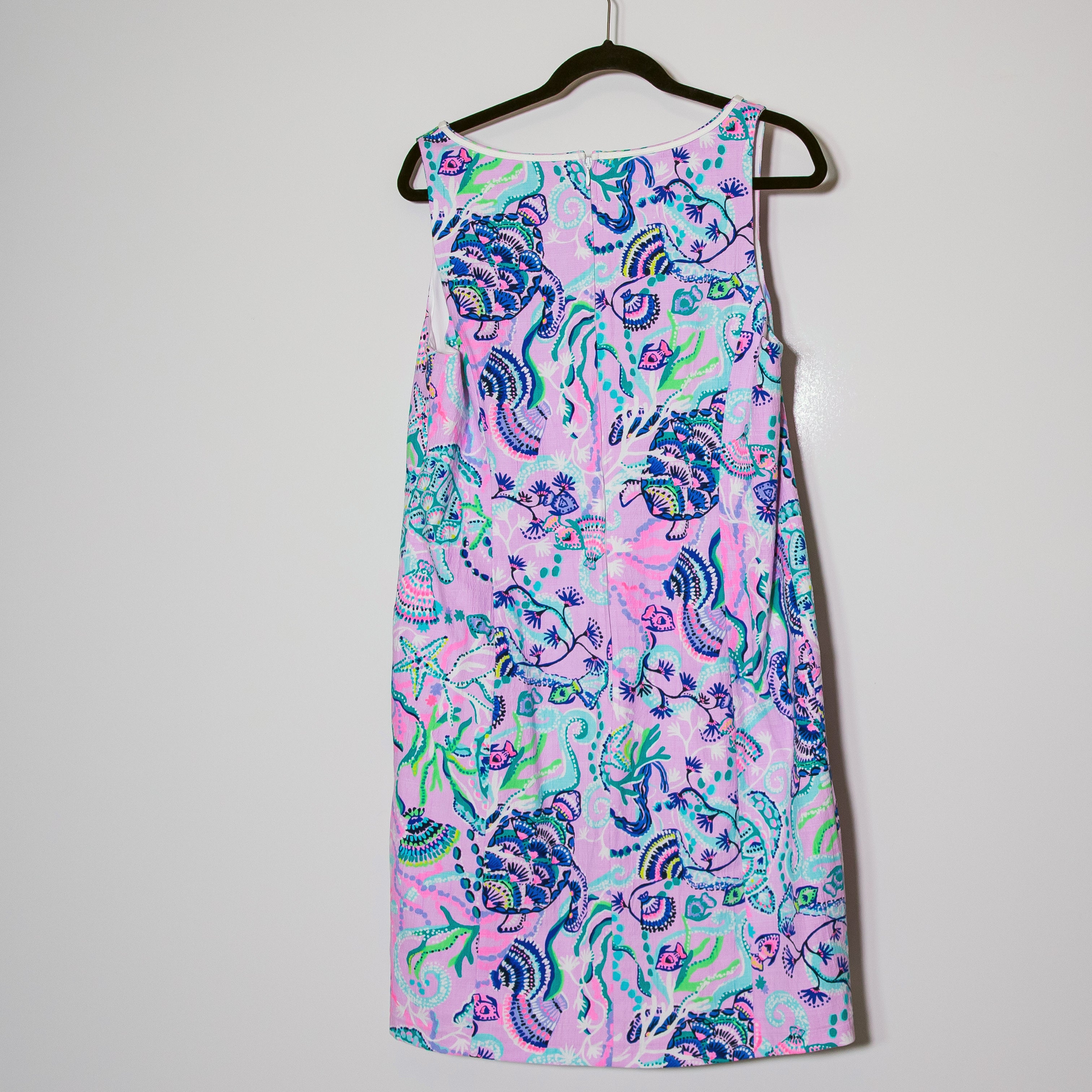 Lilly Pulitzer Gabby Cotton Stretch Mini Shift Dress Lilac Freesi Mermaid Print