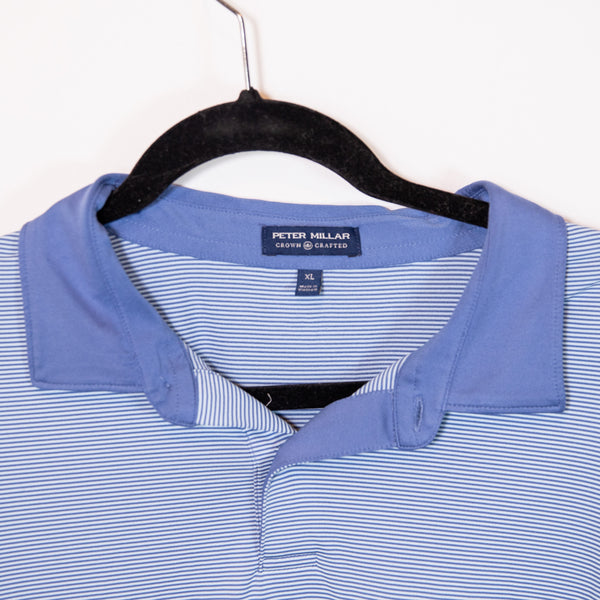 Peter Millar Men's Crown Crafted Short Sleeve Blue White Stripe Golf Polo Shirt