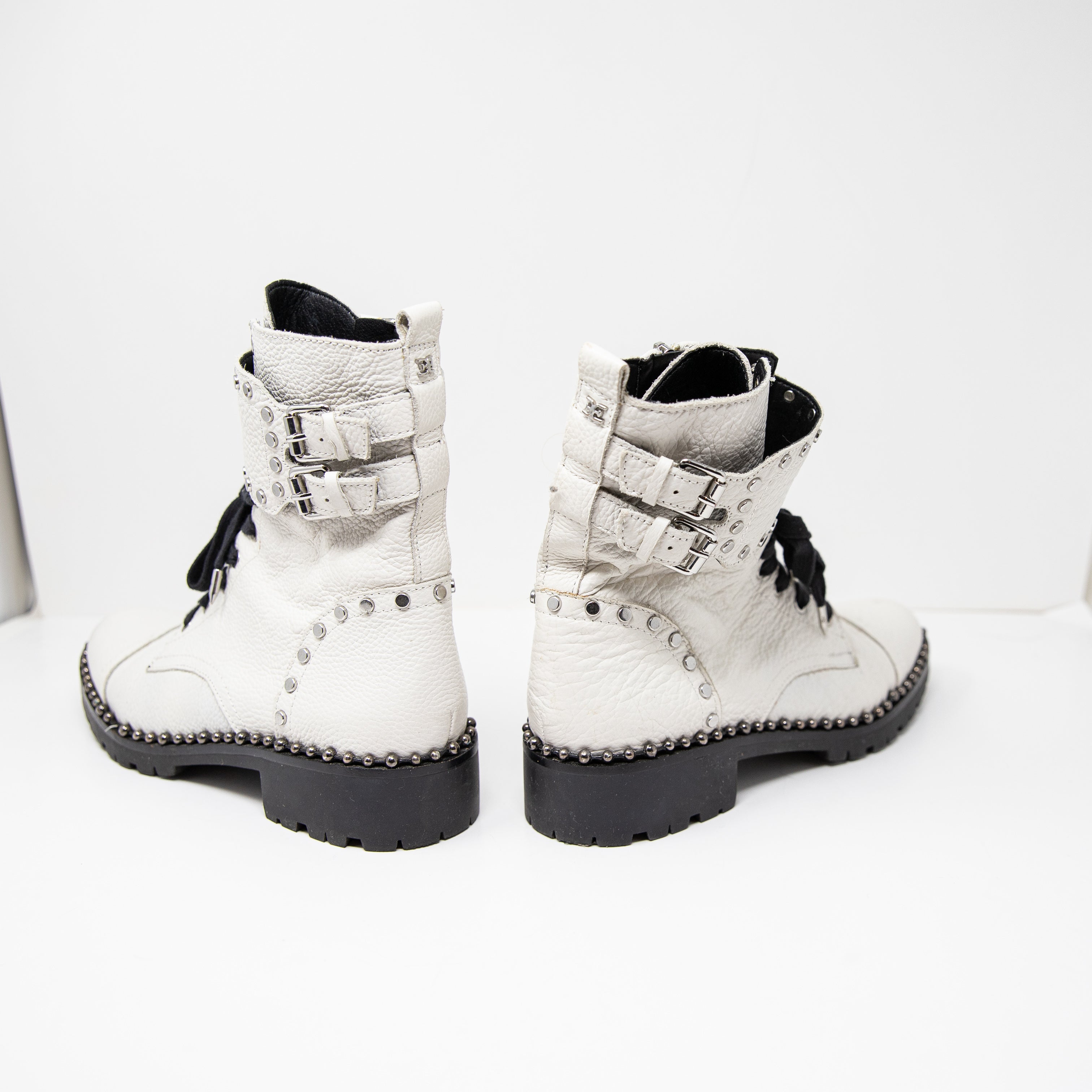 Sam Edelman Women's Jennifer Studded Lace Up Combat Boots Shoes White 8.5