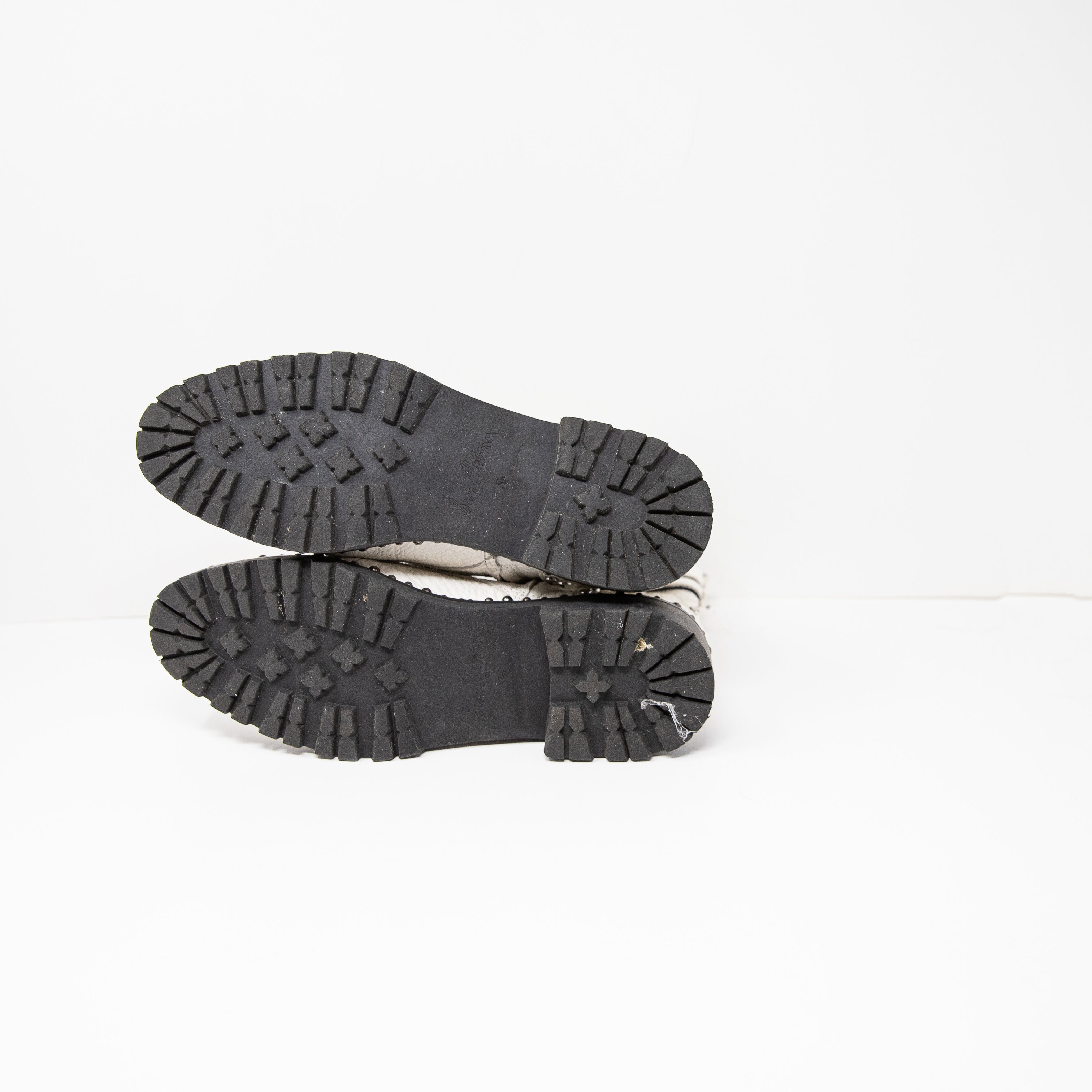 Sam Edelman Women's Jennifer Studded Lace Up Combat Boots Shoes White 8.5