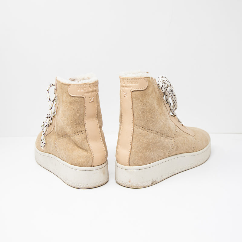 Rag &amp; Bone Oslo Shearling Lined Lace Up Suede Rubber Boots Shoes Beige 8.5