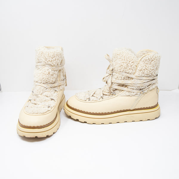 Sam Edelman Women's Orelia Faux Vegan Shearling Fur Ankle Lace Up Boots Shoes