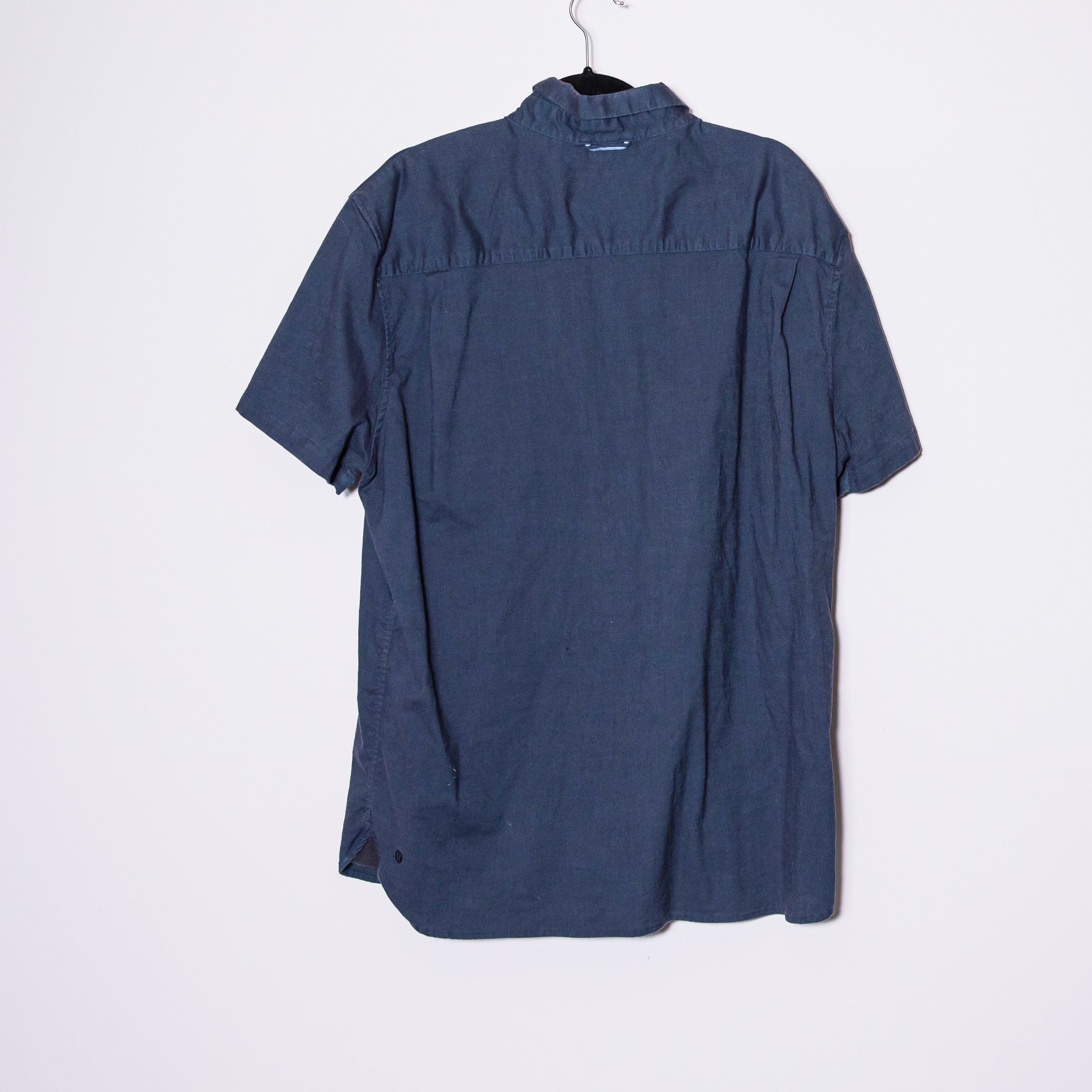 Lululemon Men's Commission Button Down Short Sleeve Collared Cotton Shirt Blue