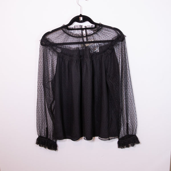 NEW J. Crew Ruffle Trim Chiffon Tulle Semi Sheer Blouse Shirt Top In Dot Tulle L