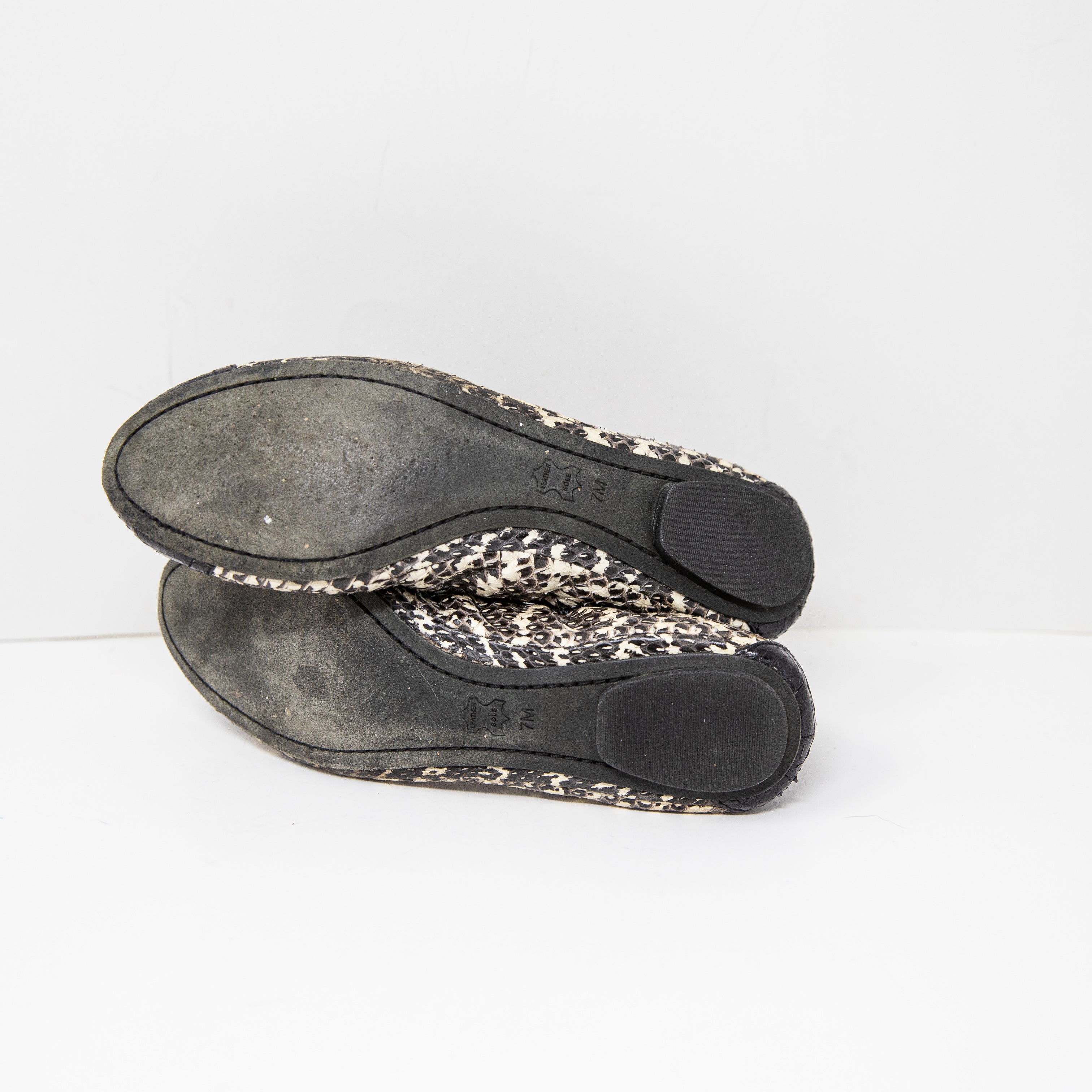 Tory Burch Snake Print Pattern Leather Cap Heel Slip On Ballet Flats Shoes Black