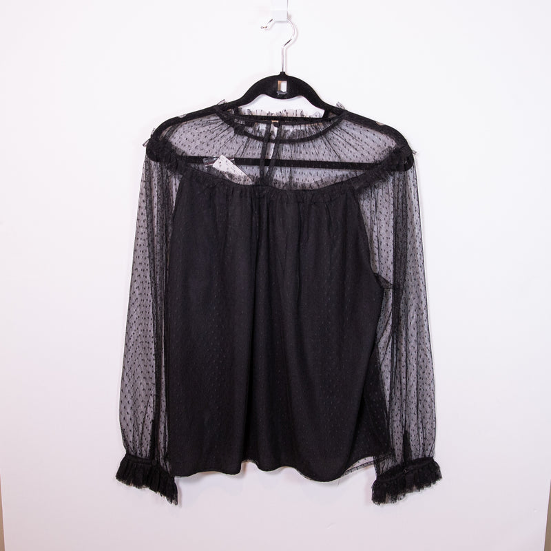 NEW J. Crew Ruffle Trim Chiffon Tulle Semi Sheer Blouse Shirt Top In Dot Tulle L