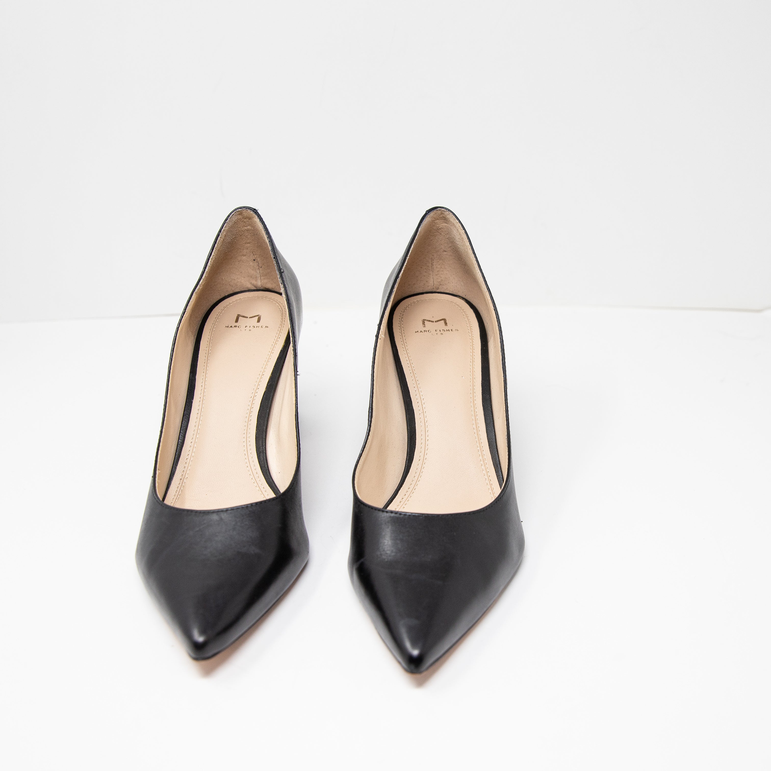 Marc Fisher Zala Women's Leather Almond Toe Block High Heels Shoes Black 10