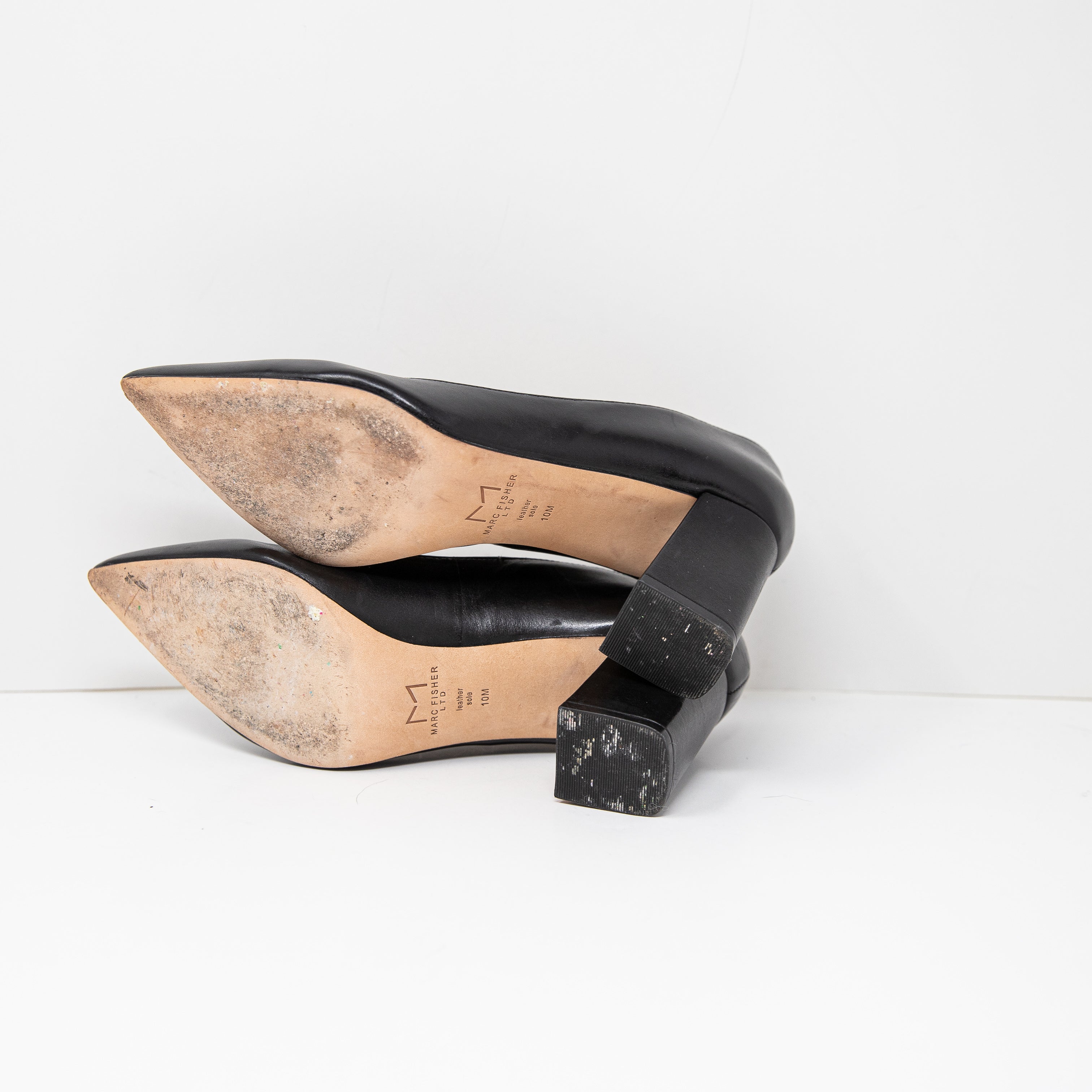 Marc Fisher Zala Women's Leather Almond Toe Block High Heels Shoes Black 10