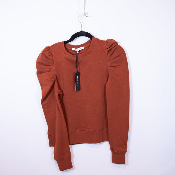 NEW Rebecca Minkoff Janine Puff Long Sleeve Crew Neck Sweatshirt Rocher XXS