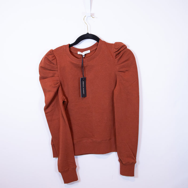 NEW Rebecca Minkoff Janine Puff Long Sleeve Crew Neck Sweatshirt Rocher XXS