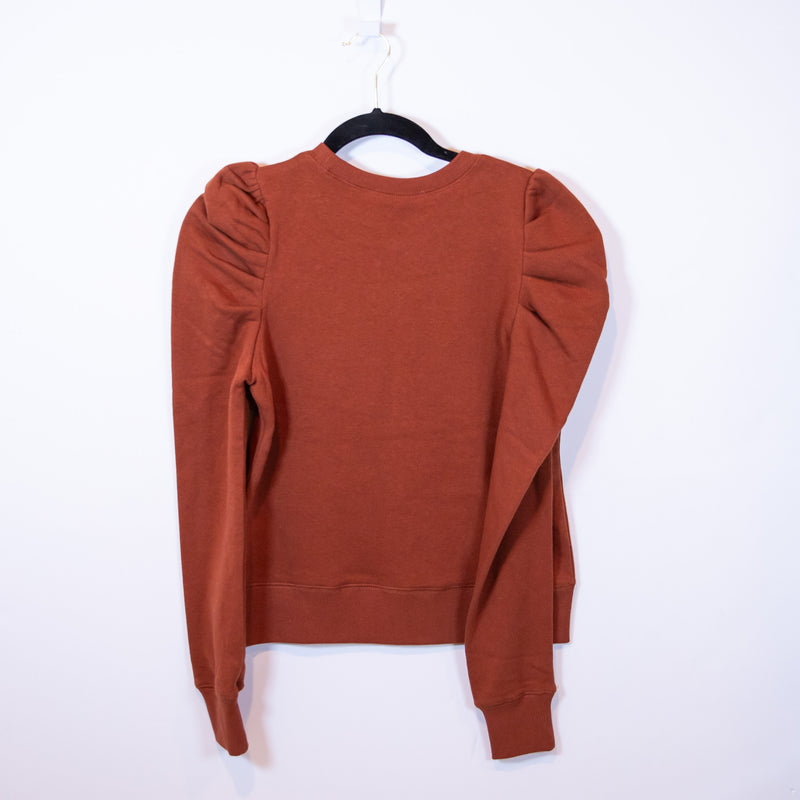 NEW Rebecca Minkoff Janine Puff Long Sleeve Crew Neck Sweatshirt Rocher XXS