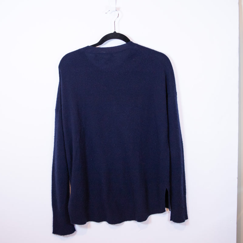 Theory Karenia Cashmere Stretch Knit Crew Neck Long Sleeve Sweater Blue Large