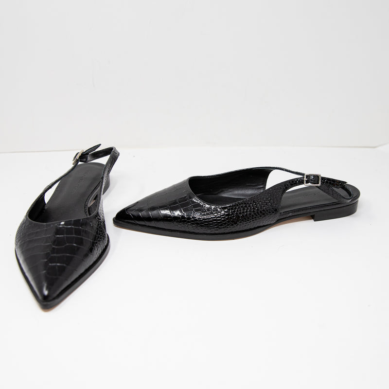 NEW Freda Salvador Marie Slingback Pointed Toe Black Embossed Croc Flats Shoes