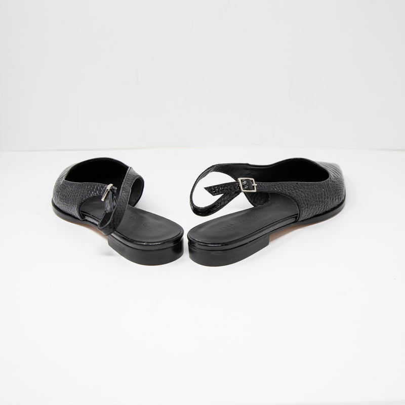 NEW Freda Salvador Marie Slingback Pointed Toe Black Embossed Croc Flats Shoes