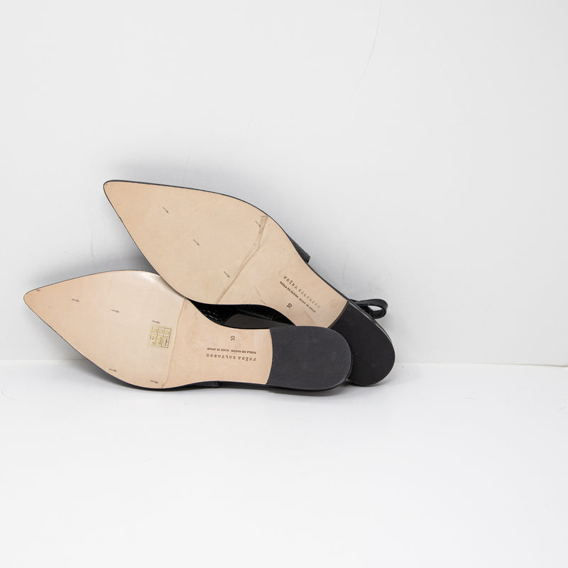 NEW Freda Salvador Marie Slingback Pointed Toe Black Embossed Croc Flats Shoes