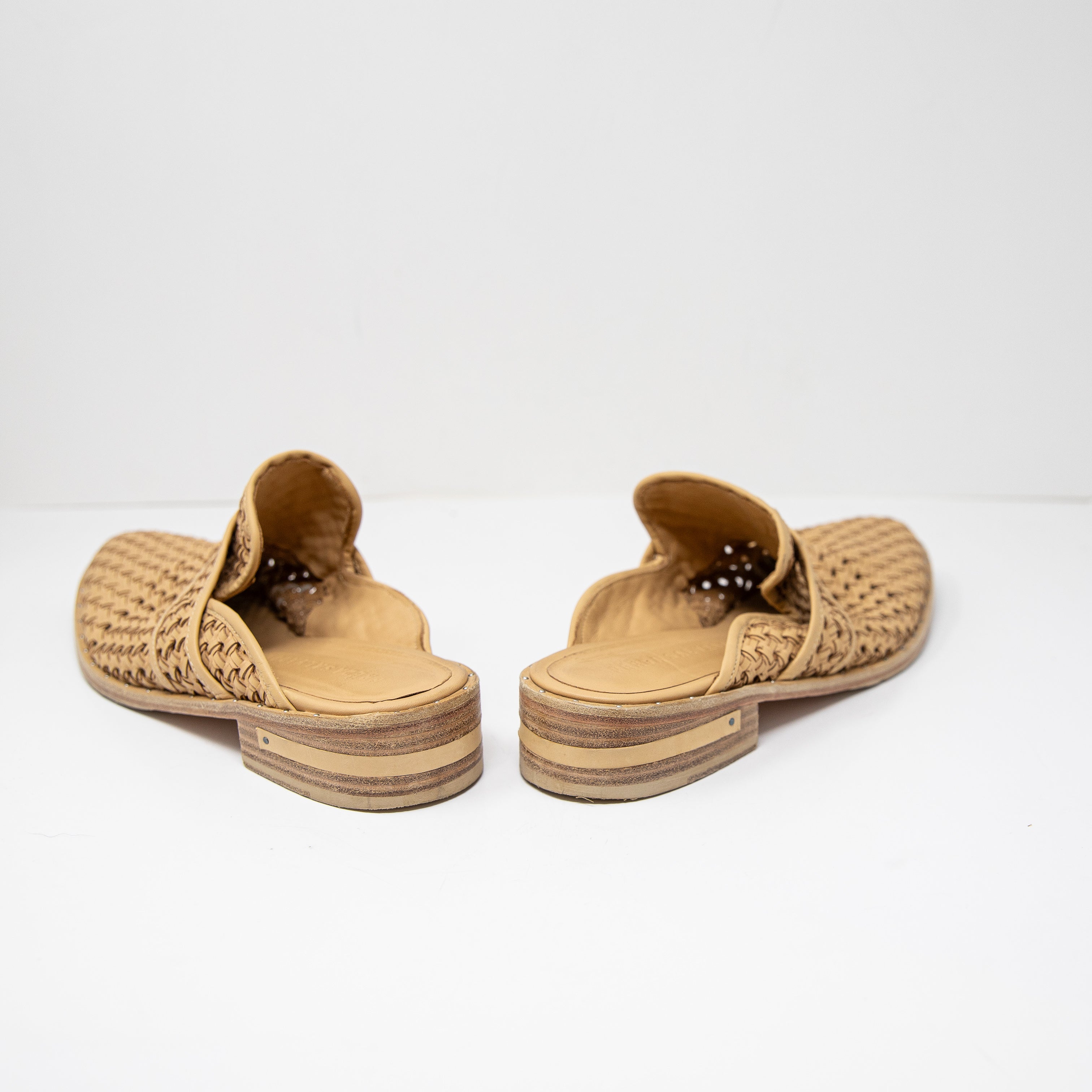 Freda Salvador Keen Genuine Leather Woven Crochet Backless Slip On Mules Flats