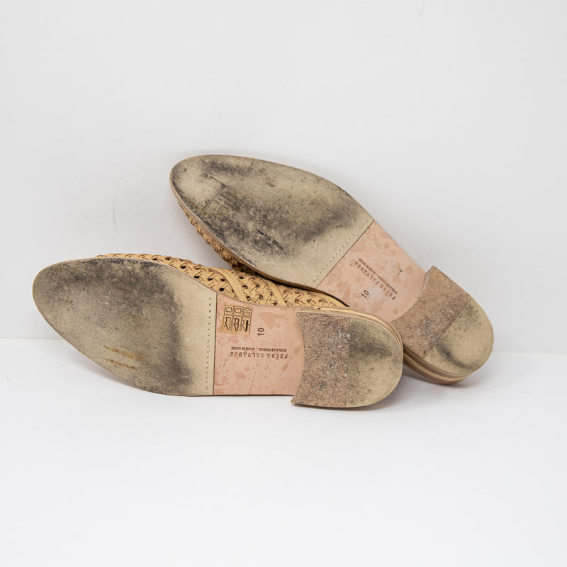 Freda Salvador Keen Genuine Leather Woven Crochet Backless Slip On Mules Flats