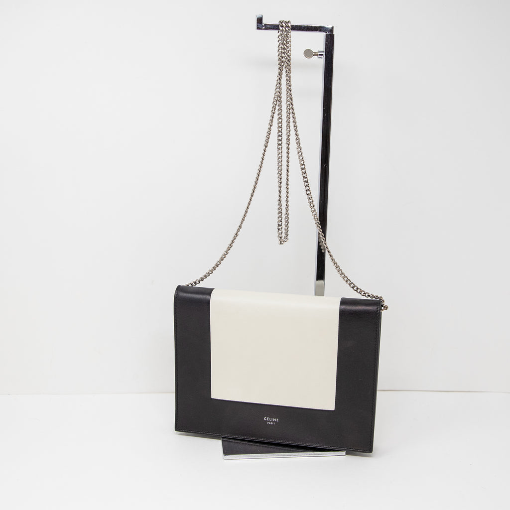 Celine Frame Black White Colorblock Genuine Leather Silver