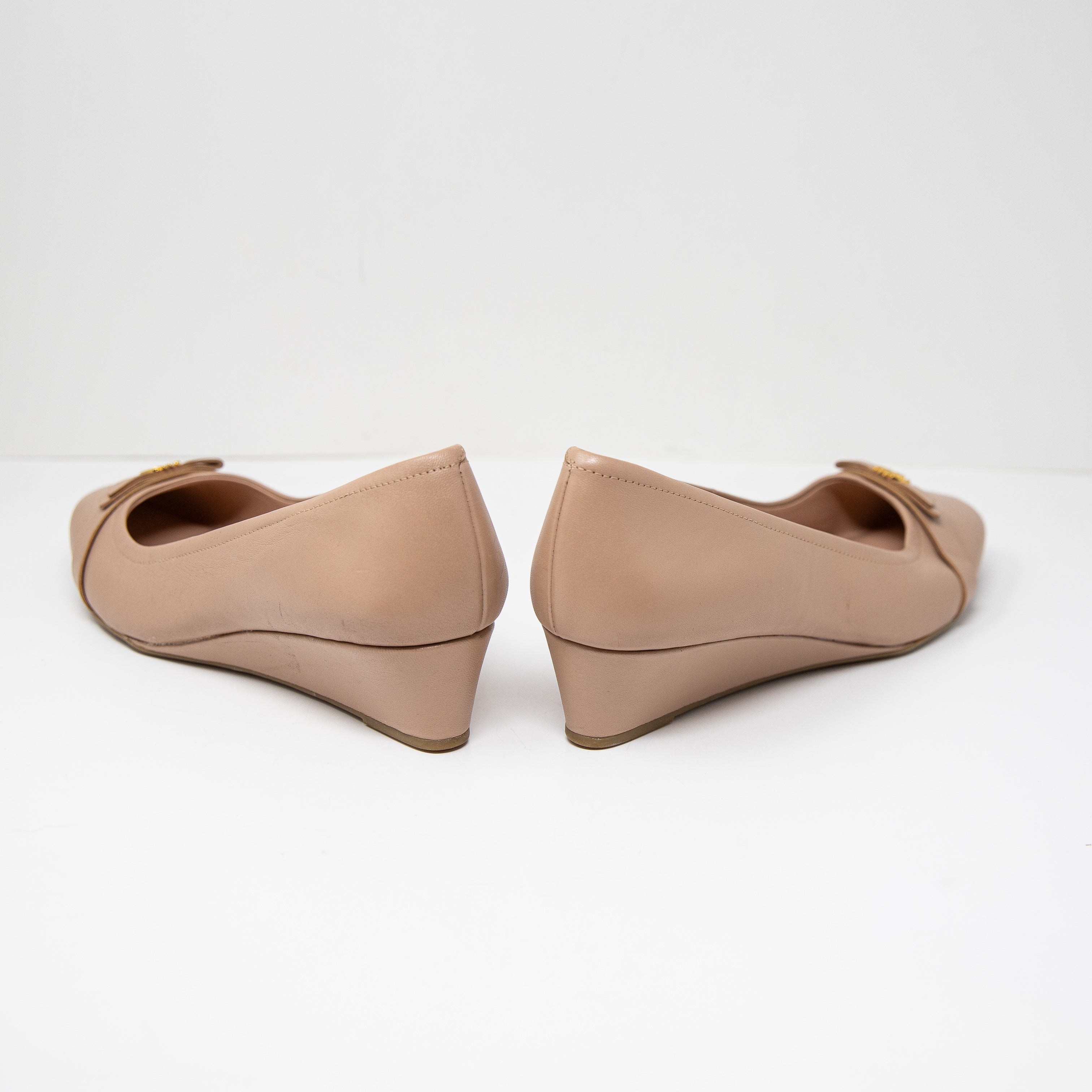 Cole Haan Women's Malta Slip on Round Toe Wedge High Heels Shoes Brush Shee Tan