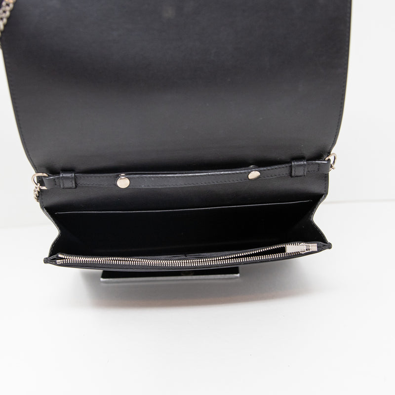 Celine Frame Black White Colorblock Genuine Leather Silver Chain Purse Bag