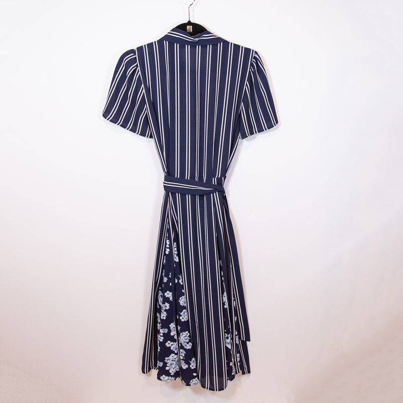 MICHAEL Michael Kors Blue White Stripe Floral Print Pattern Chiffon Shirt Dress