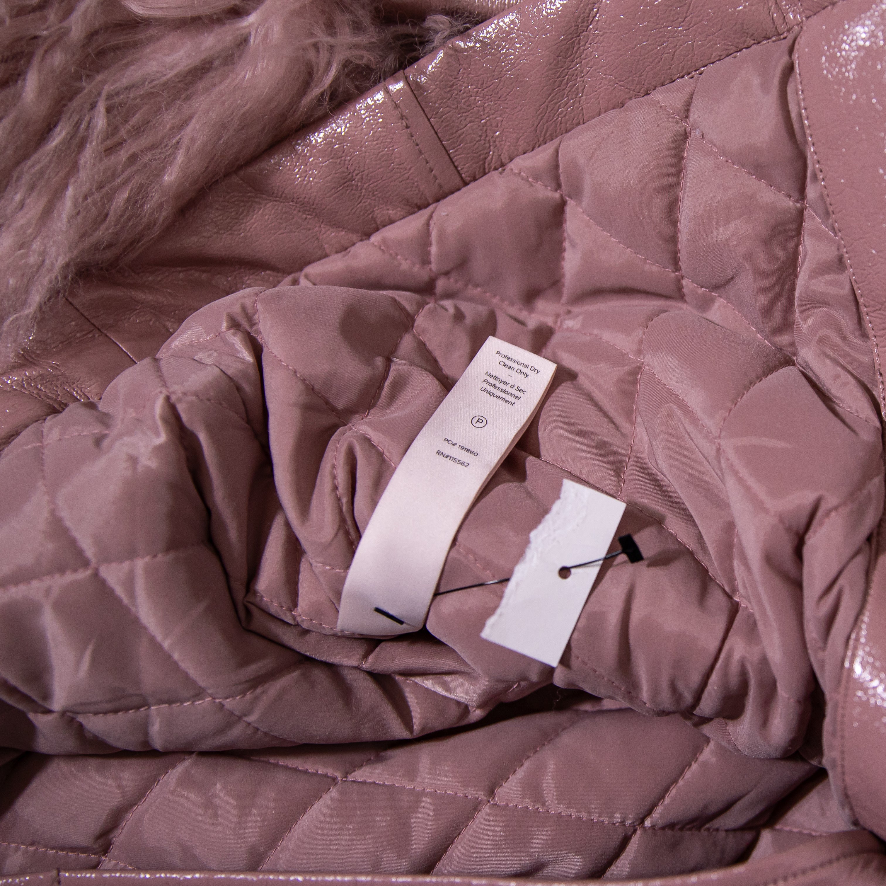 Cinq A Sept Blair Mongolian Lamb Trim Tie Waist Patent Coat Jacket Salt Pink XXS