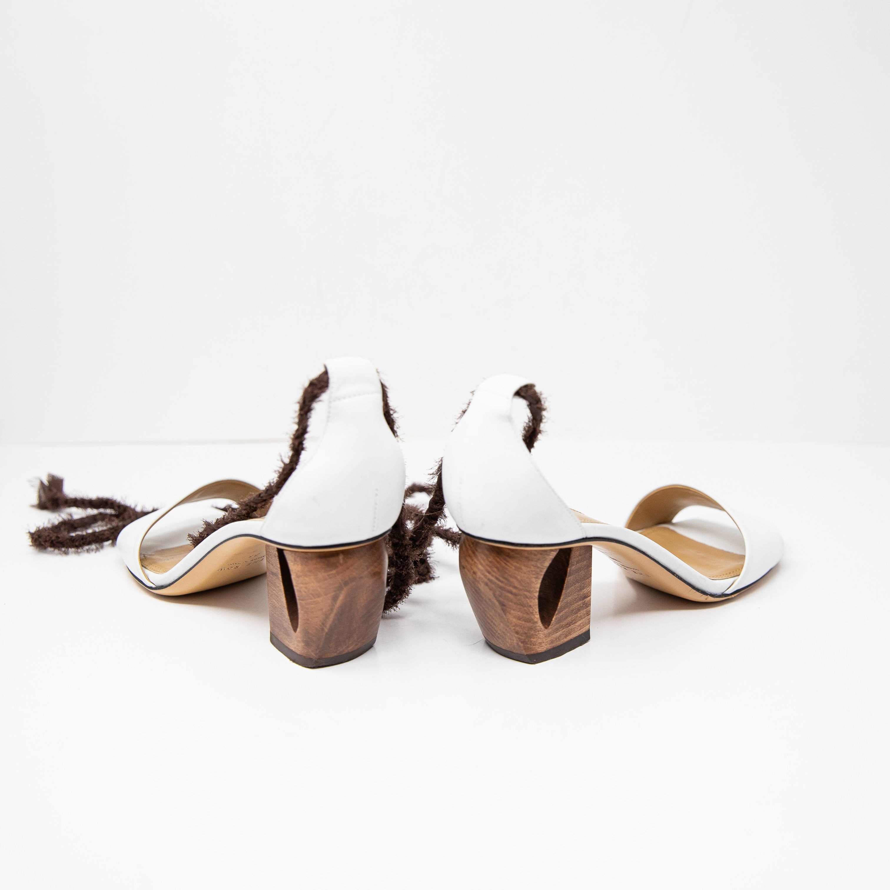 The ROW Hanna Genuine Leather Silk Chiffon Ankle Wrap Wood Block High Heels Shoe