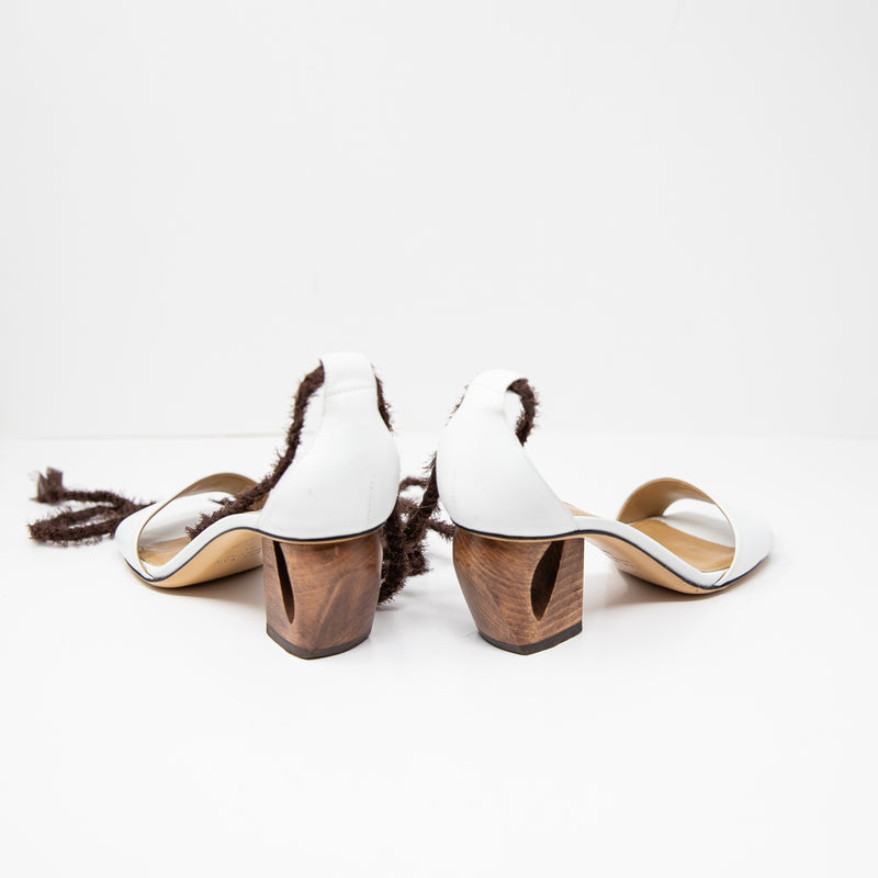 The ROW Hanna Genuine Leather Silk Chiffon Ankle Wrap Wood Block High Heels Shoe