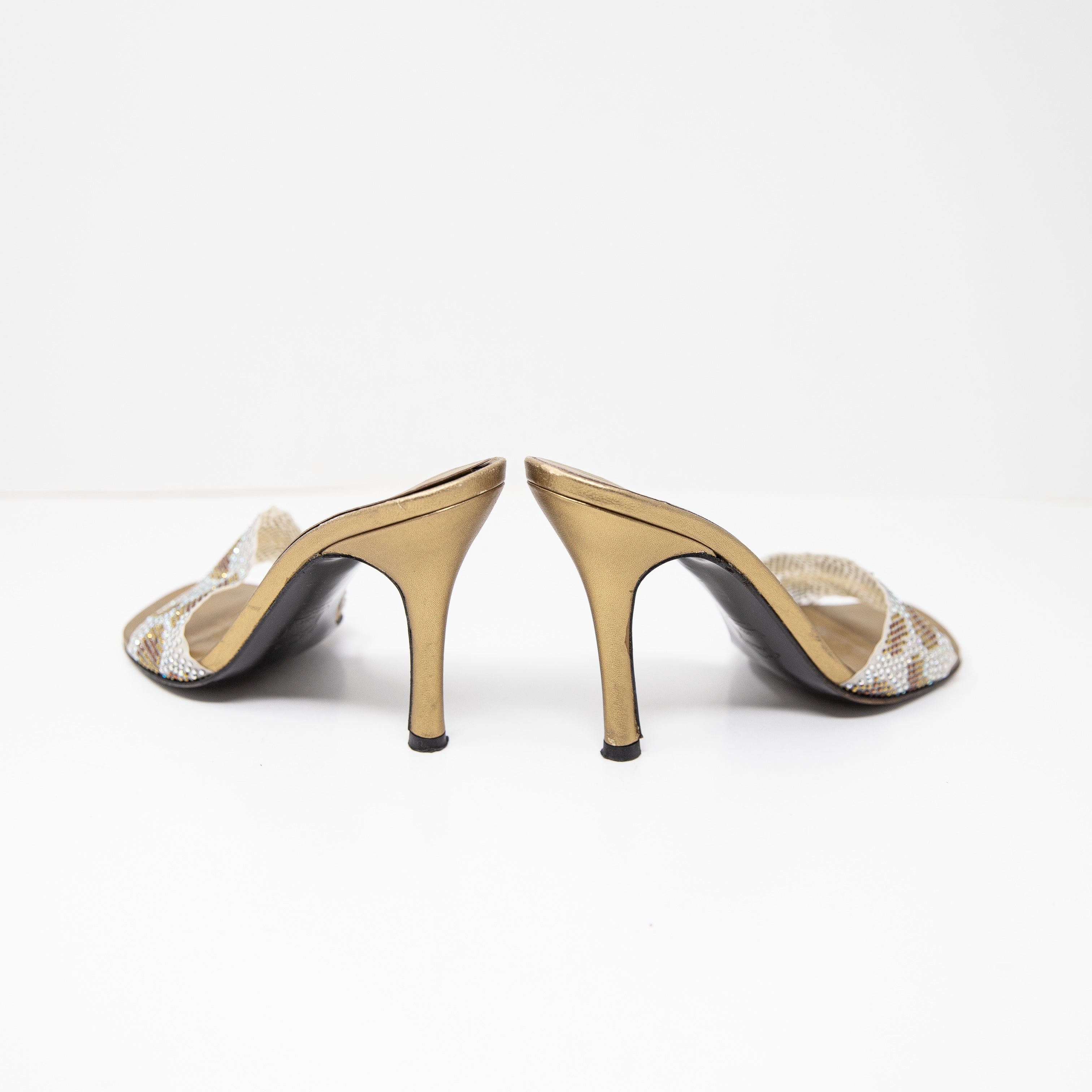 Stuart Weitzman Women's Crystal Jewel Embellished Mesh Open Toe Sandals Heels 6