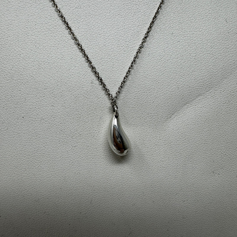 Tiffany &amp; Co Elsa Peretti Teardrop Pendant 925 Sterling Silver Necklace 12 mm