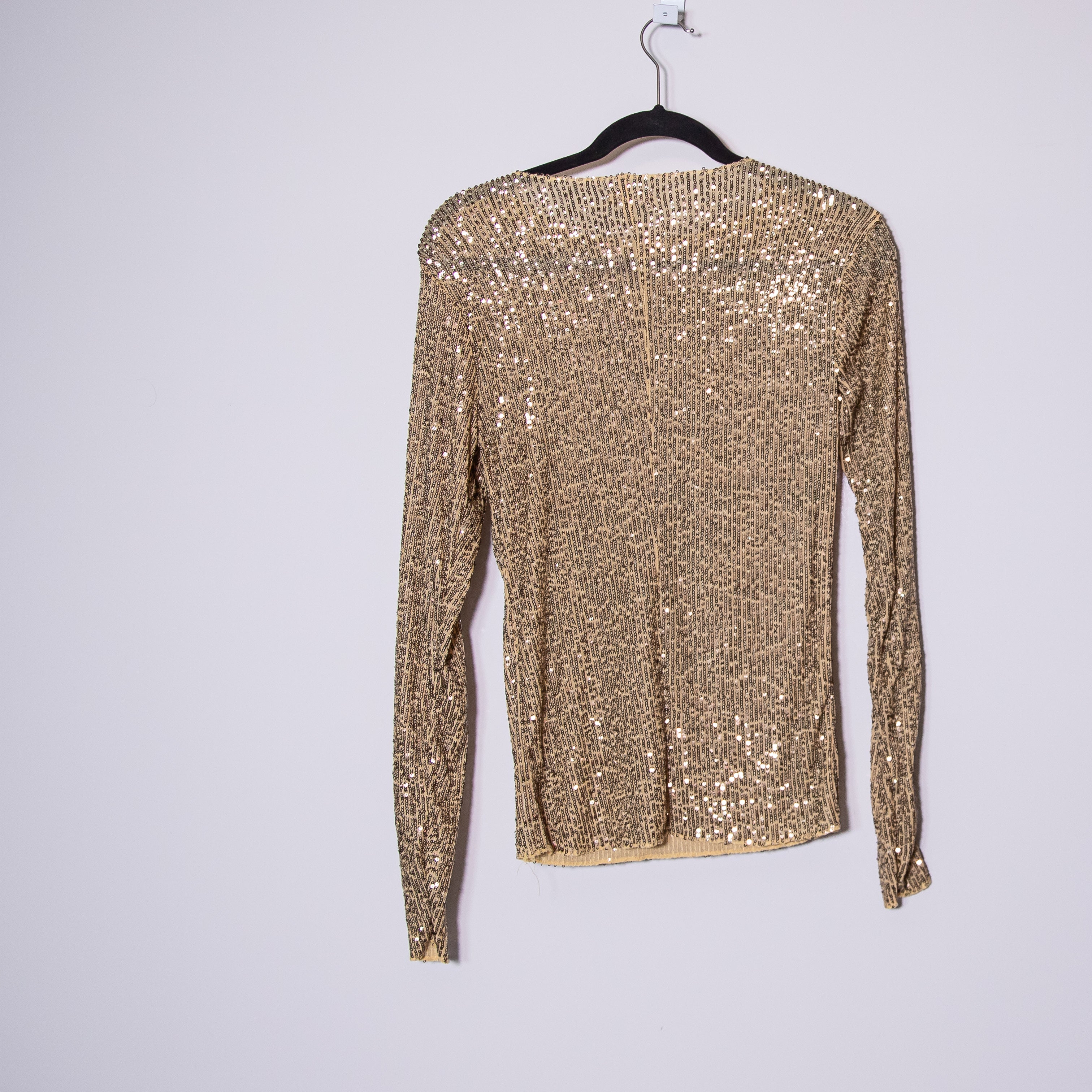 NEW Free People Gold Rush Sequin Sparkle Embellished Long Sleeve Shirt Top XS