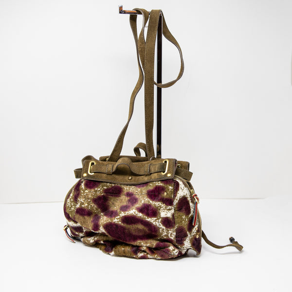 Jerome Dreyfuss Carlos Genuine Calfskin Suede Leather Leopard Violet Purse Bag