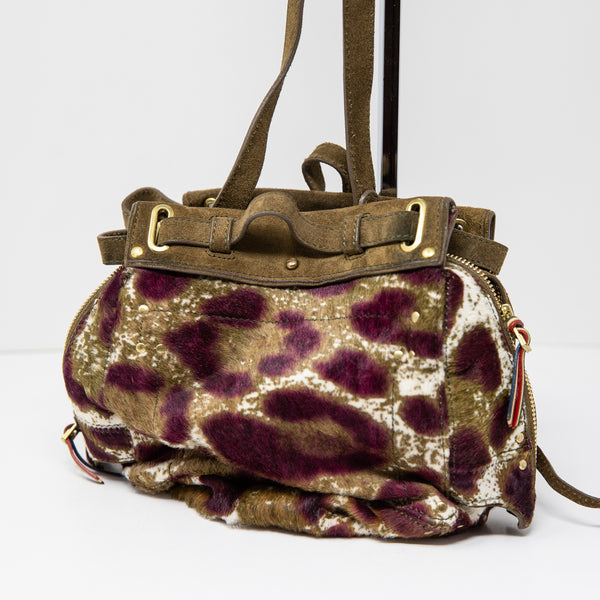 Jerome Dreyfuss Carlos Genuine Calfskin Suede Leather Leopard Violet Purse Bag