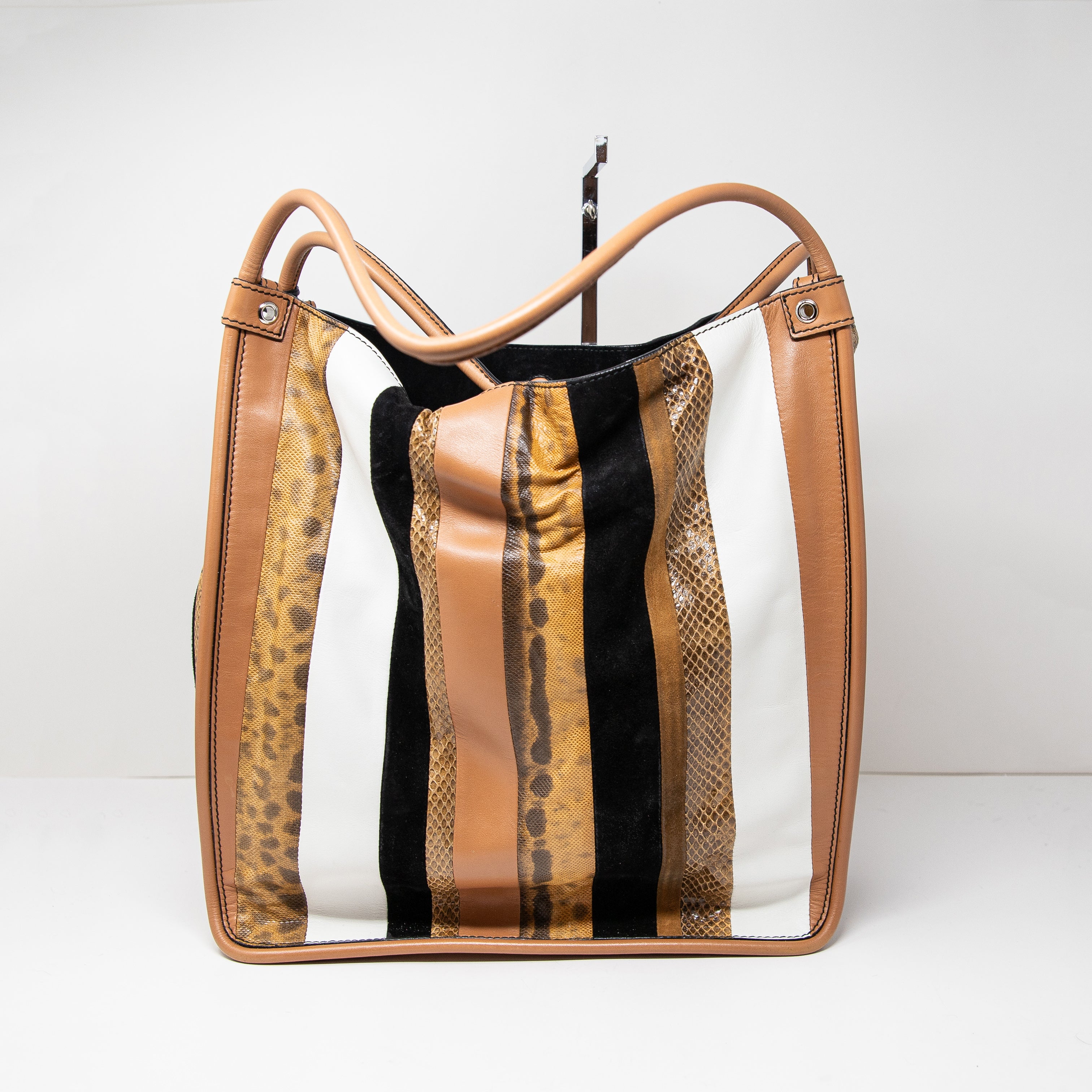 Proenza Schouler Genuine Leather Brown Stripe Animal Print Shoulder Bag Purse