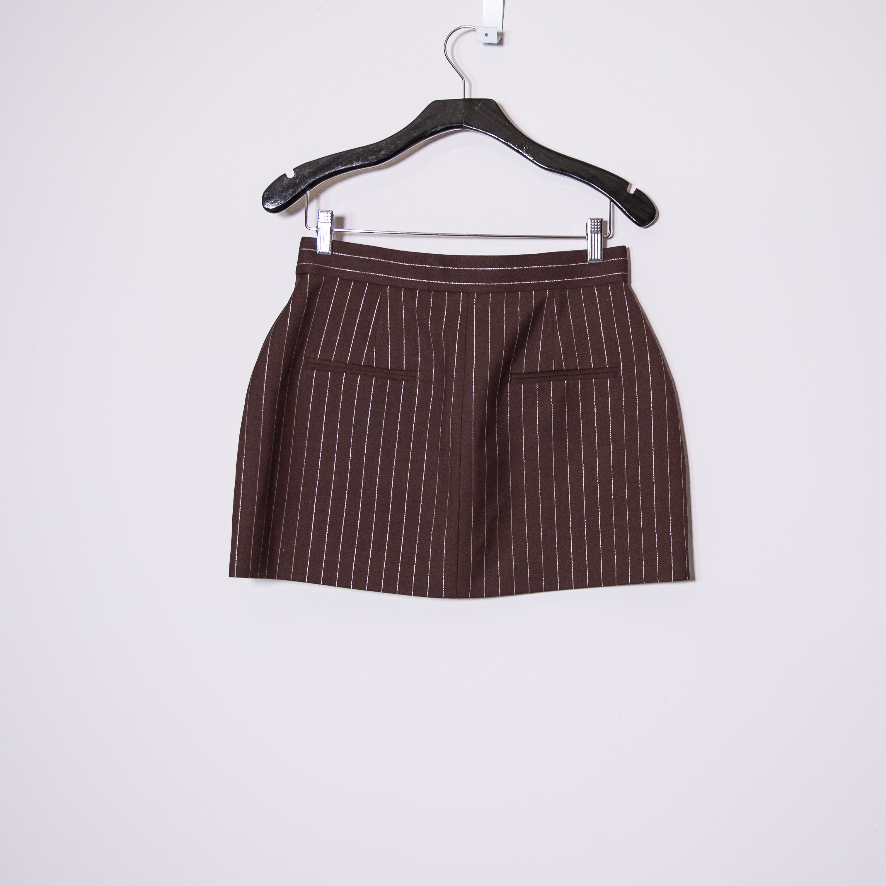 Alex Perry Lurex Metallic Pin Stripe Chocolate Brown Gold Mini Skirt 6
