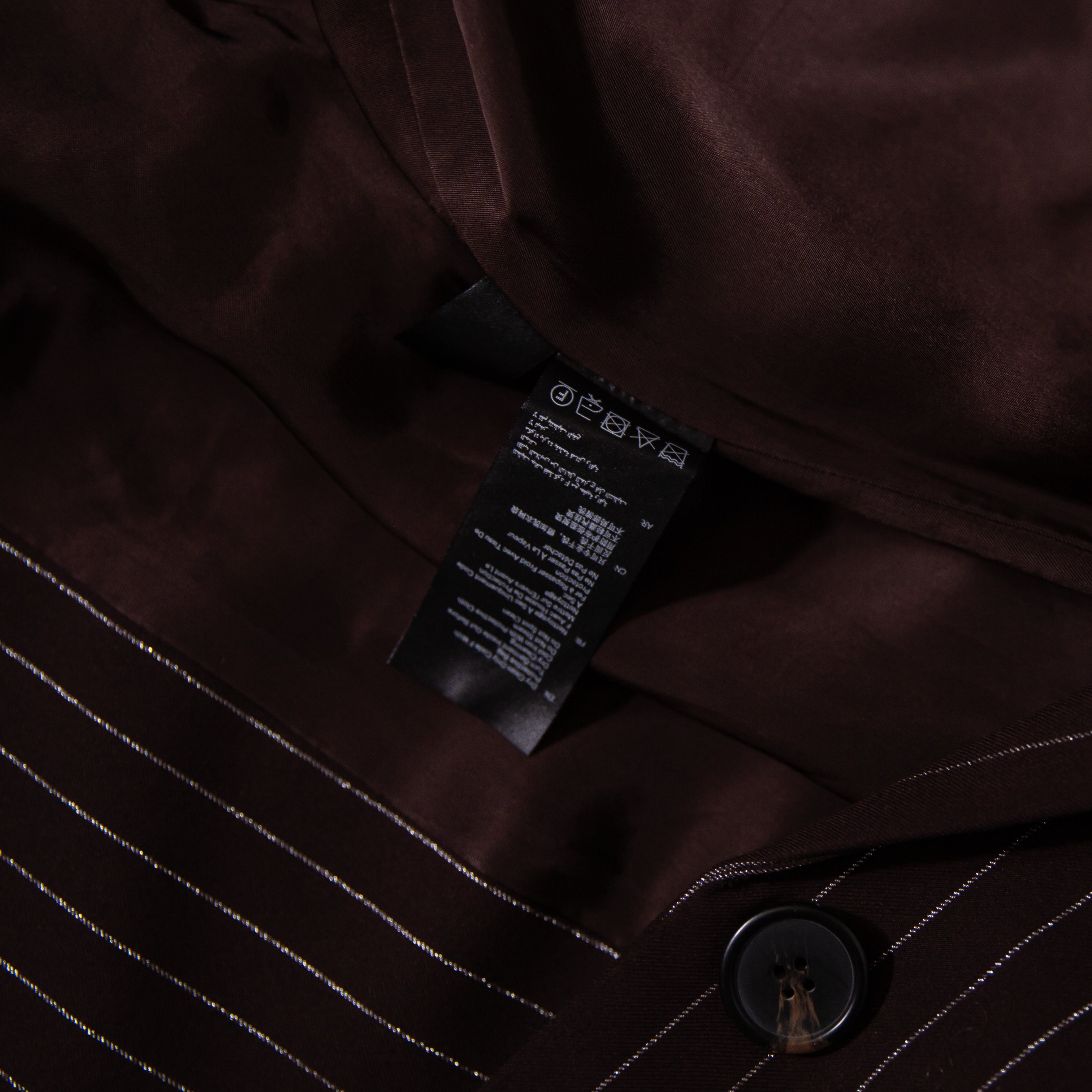 Alex Perry Lurex Pinstripe Chocolate Gold Single Breasted Oversize Blazer Jacket
