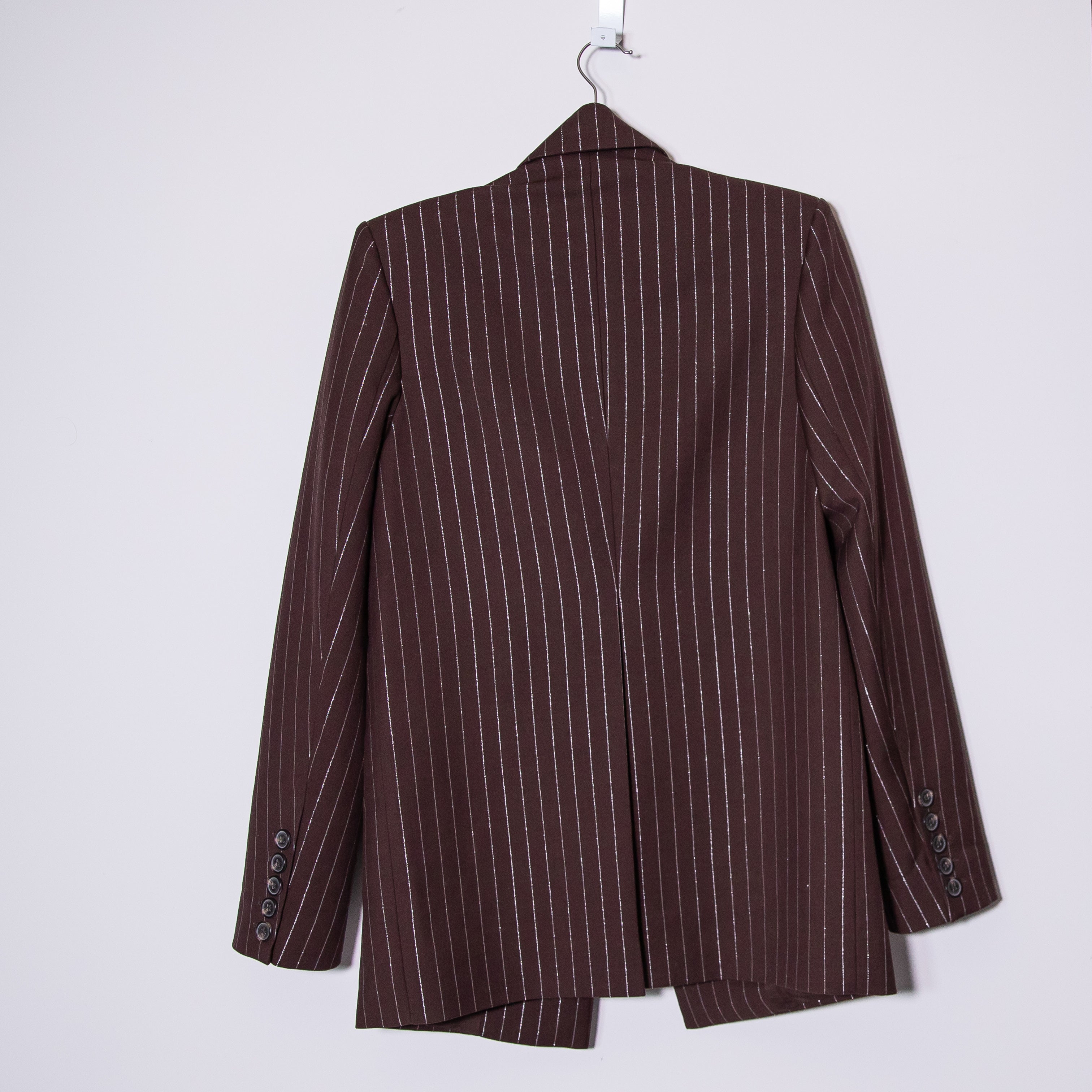 Alex Perry Lurex Pinstripe Chocolate Gold Single Breasted Oversize Blazer Jacket