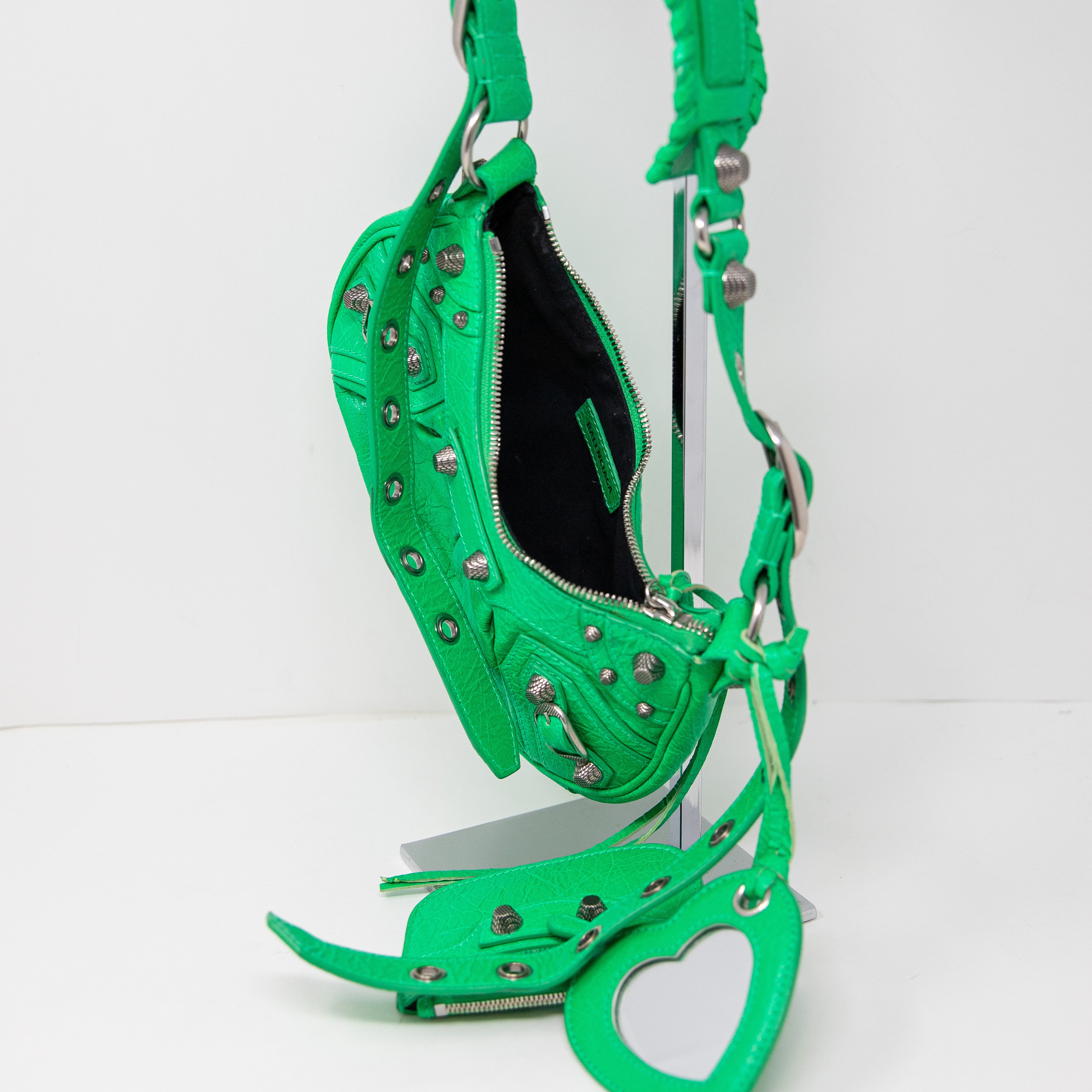 Balenciaga Le Cagole Small Shoulder Genuine Lamb Leather Purse Bag Vivid Green