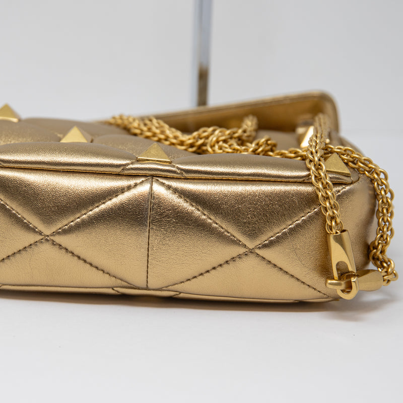 Valentino Roman Stud Medium Genuine Leather Gold Metallic Shoulder Bag Purse