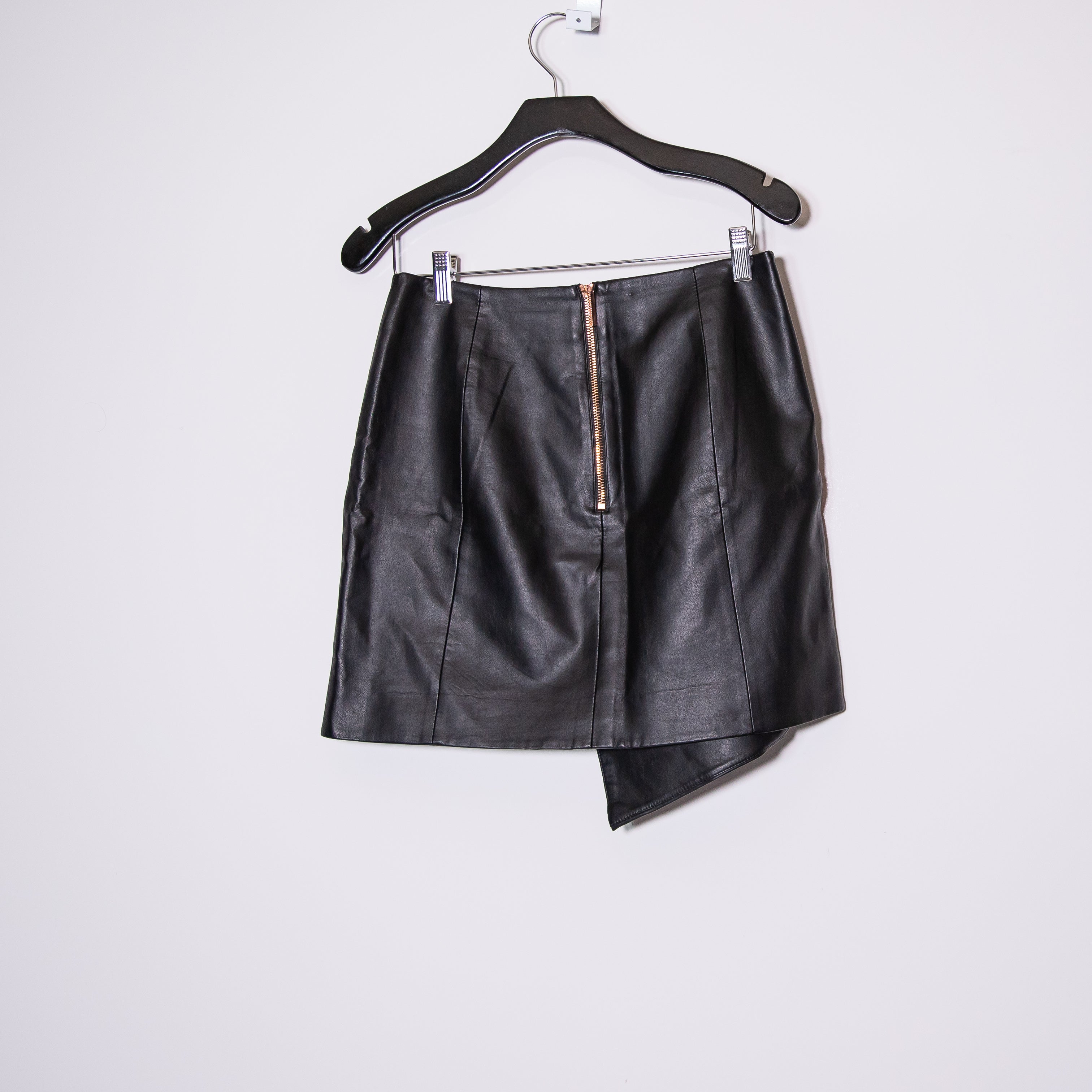 Ted Baker Oolive Asymmetric Hem Faux Vegan Leather Mini Skirt Black Medium