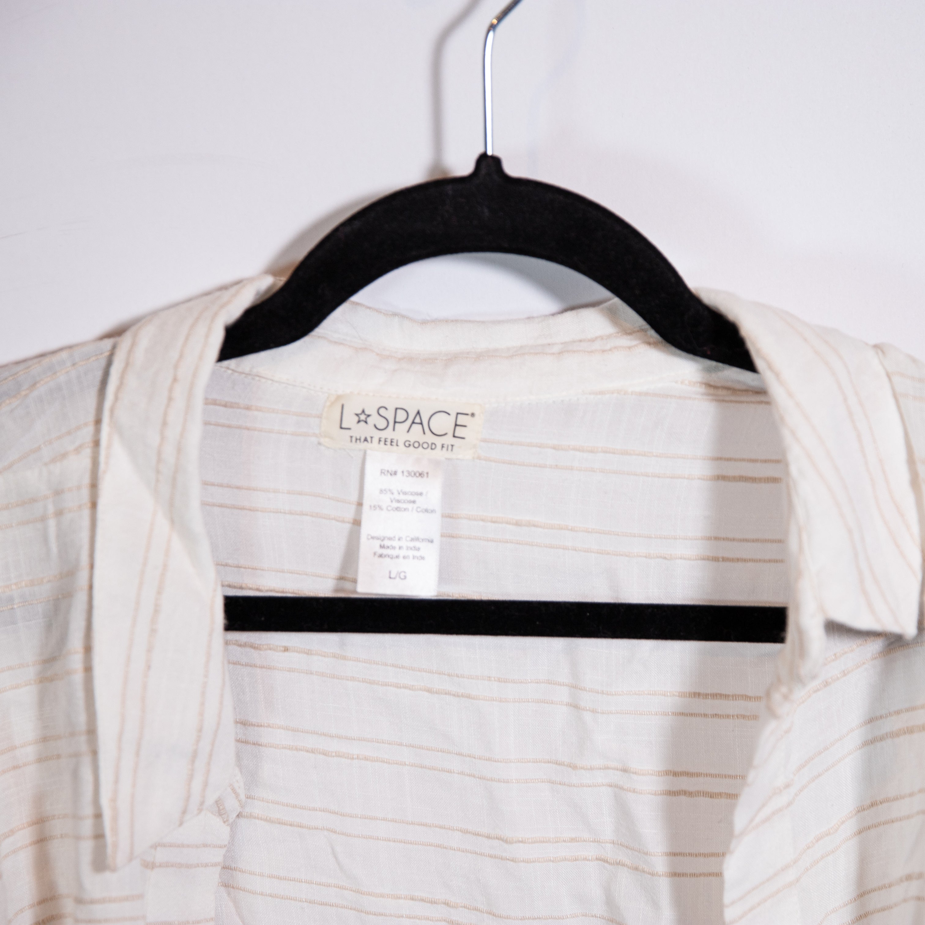 L*Space Viscose Cotton Collared Long Sleeve Open Front Cover Up Shirt Top Large